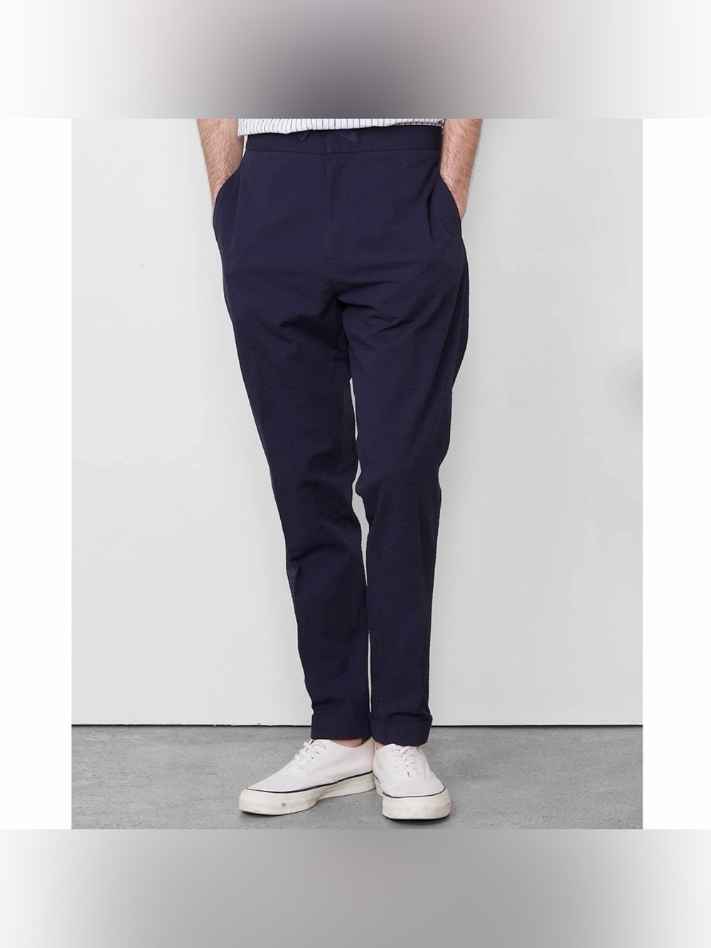 Officine Generale Mens Joseph Trousers Navy Seersucker Pants Sz 56FR / 37 US NWT